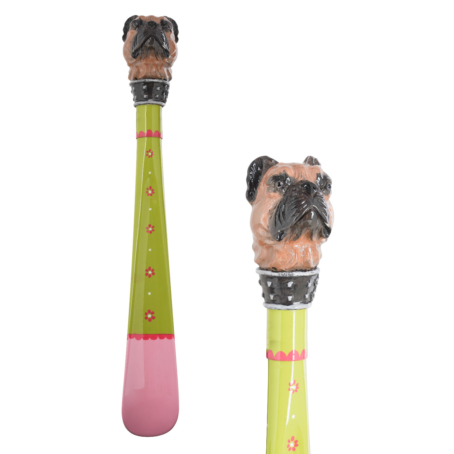 CDCH04 (4)WS-H0CD4-FBM Walking Sticks Calzascarpe Corto Dipinto a mano con impugnatura modellata a mano cane carlino Walking Sticks Calzascarpe Corto Dipinto a mano con impugnatura modellata a mano cane carlino