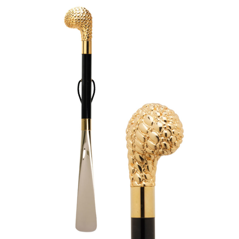 Walking Sticks Calzascarpe lungo con impugnatura placcata oro 18k modellata a mano knob pelle di serpente