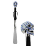 Walking Sticks Calzascarpe Lungo impugnatura gioiello pomello argento Teschio Swarovski blu