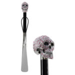 Walking Sticks Calzascarpe Lungo impugnatura gioiello pomello argento Teschio Swarovski rosa