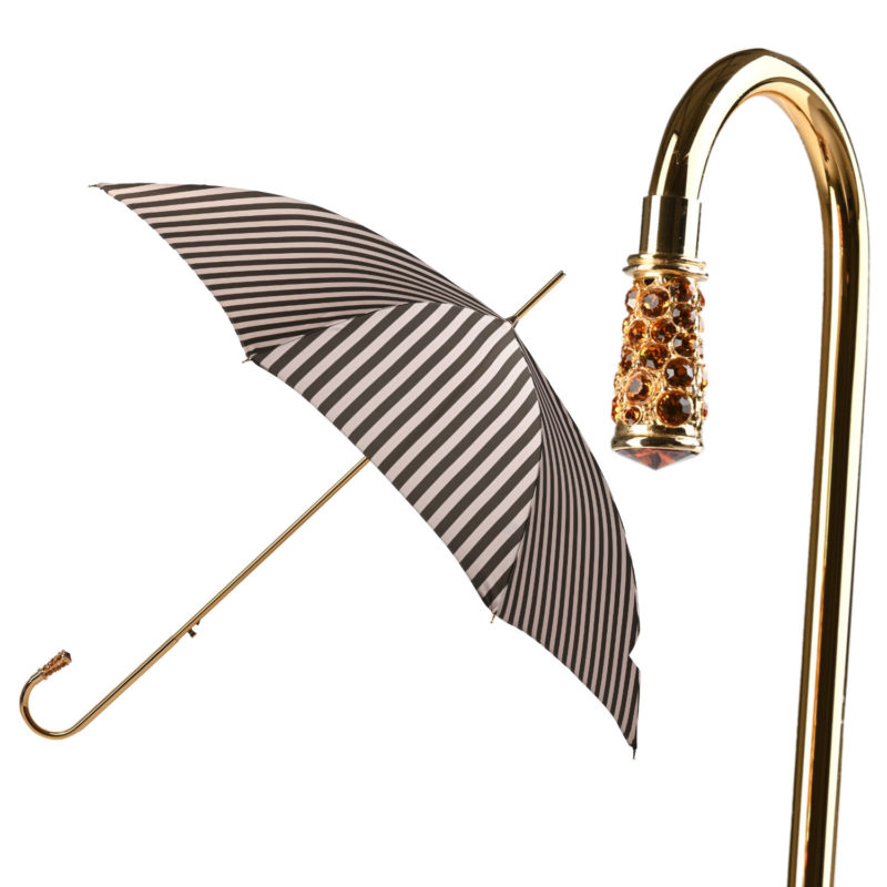 Walking Sticks Ombrello Donna Asta Fissa impugnatura gioiello dorata Swarovski color ambra