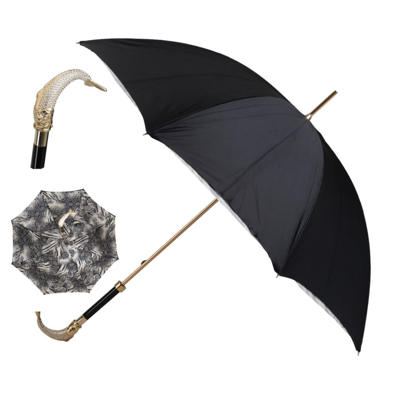 Walking Sticks Ombrello Donna Asta Fissa impugnatura gioiello dorata Pesce Swarovski