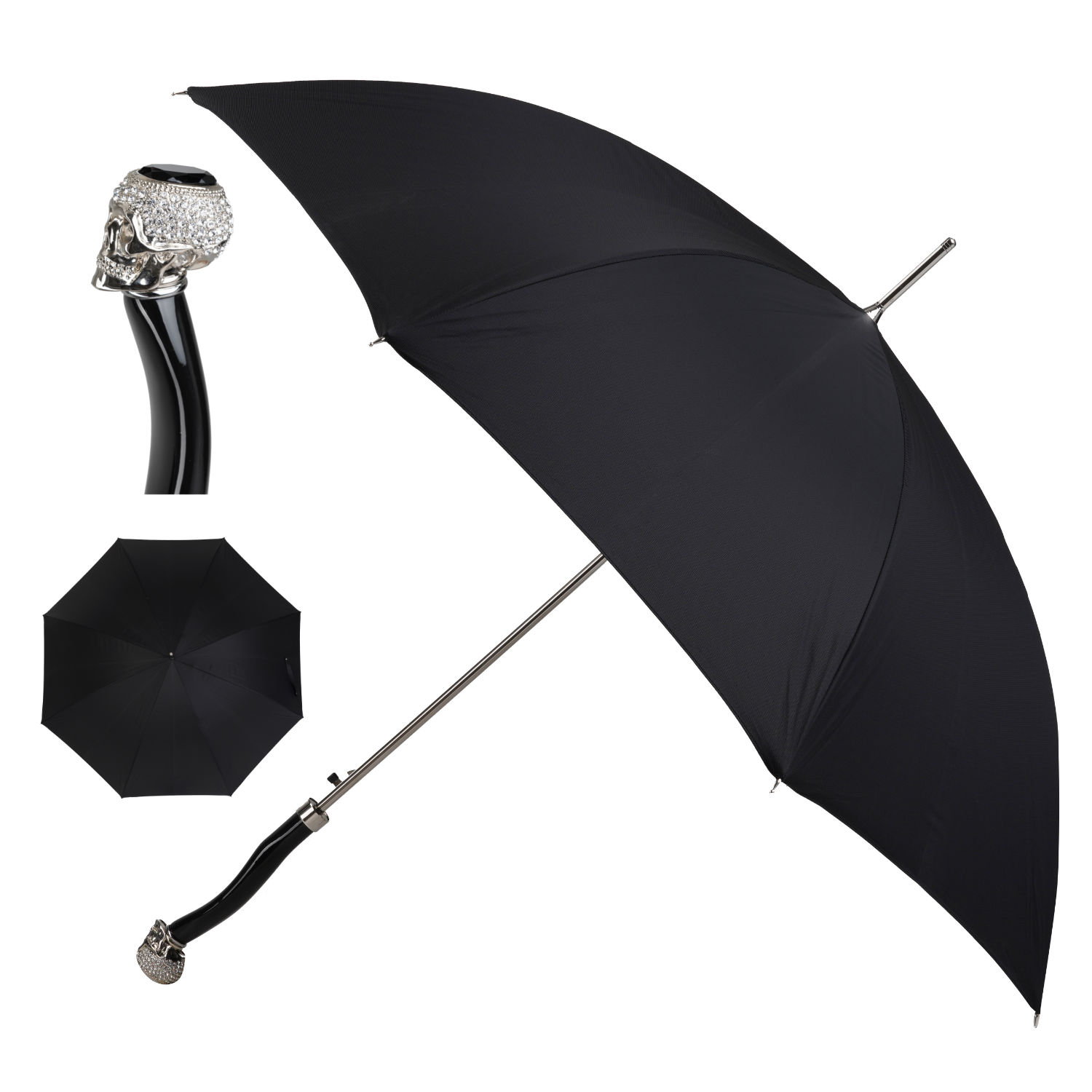 OM225 NWS898N (4) WS-OM225N-FBM Walking Sticks Ombrello Uomo Asta Fissa impugnatura gioiello argentata Teschio Swarovski Walking Sticks Ombrello Uomo Asta Fissa impugnatura gioiello argentata Teschio Swarovski