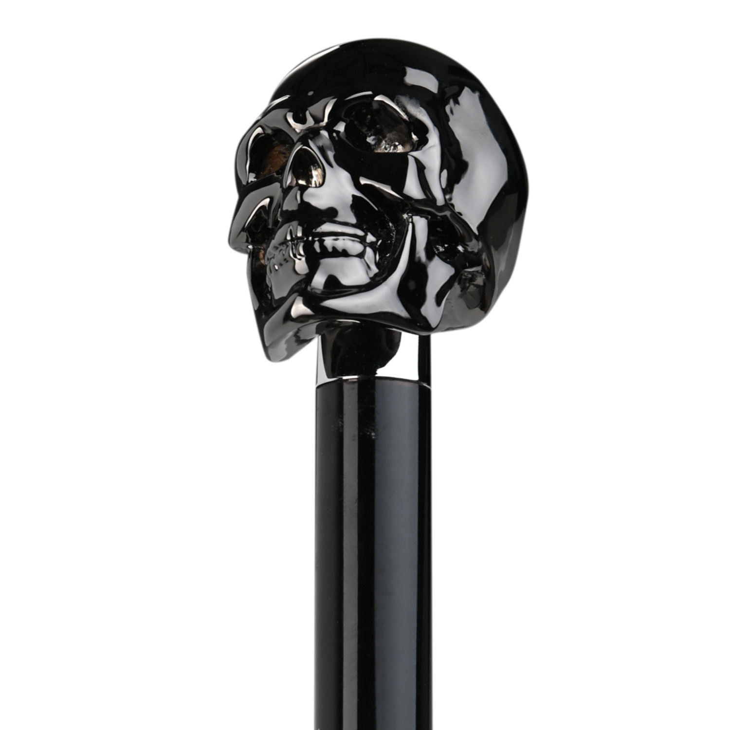 OM225 SMF107N (2) WS-OM225S-FBM Walking Sticks Ombrello Uomo Asta Fissa impugnatura gioiello Teschio dipinto a mano nero lucido Walking Sticks Ombrello Uomo Asta Fissa impugnatura gioiello Teschio dipinto a mano nero lucido
