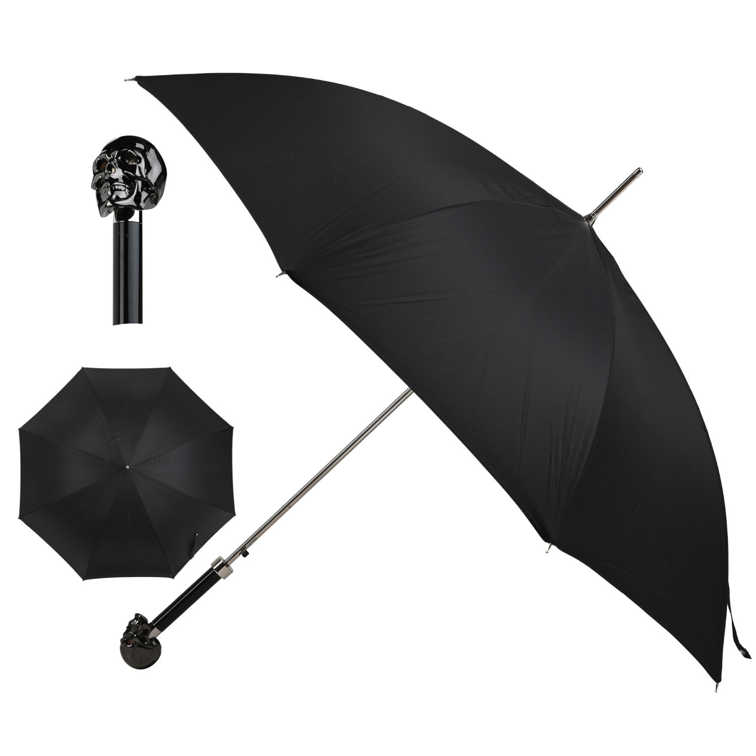 OM225 SMF107N (4) WS-OM225S-FBM Walking Sticks Ombrello Uomo Asta Fissa impugnatura gioiello Teschio dipinto a mano nero lucido Walking Sticks Ombrello Uomo Asta Fissa impugnatura gioiello Teschio dipinto a mano nero lucido