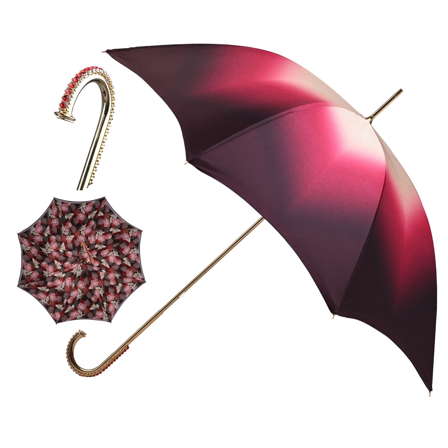 OM461 CUWS519DR (5) WS-OM461-FBM Walking Sticks Ombrello Donna Asta Fissa impugnatura gioiello dorata Crook Swarovski rossi Walking Sticks Ombrello Donna Asta Fissa impugnatura gioiello dorata Crook Swarovski rossi