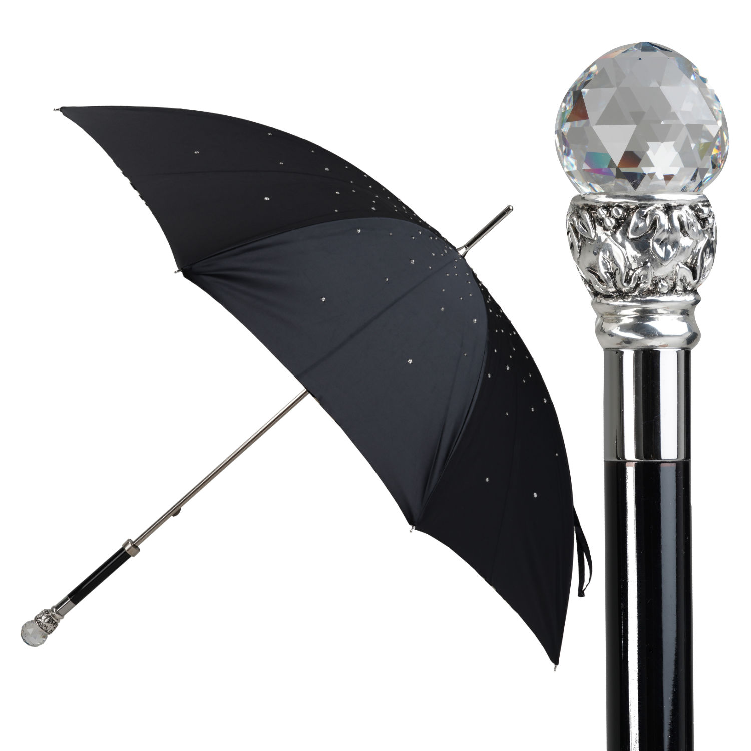 OM61 W02 (4) WS-OM61W02-FBM Walking Sticks Ombrello Donna Asta Fissa impugnatura gioiello Sfera Cristallo Walking Sticks Ombrello Donna Asta Fissa impugnatura gioiello Sfera Cristallo