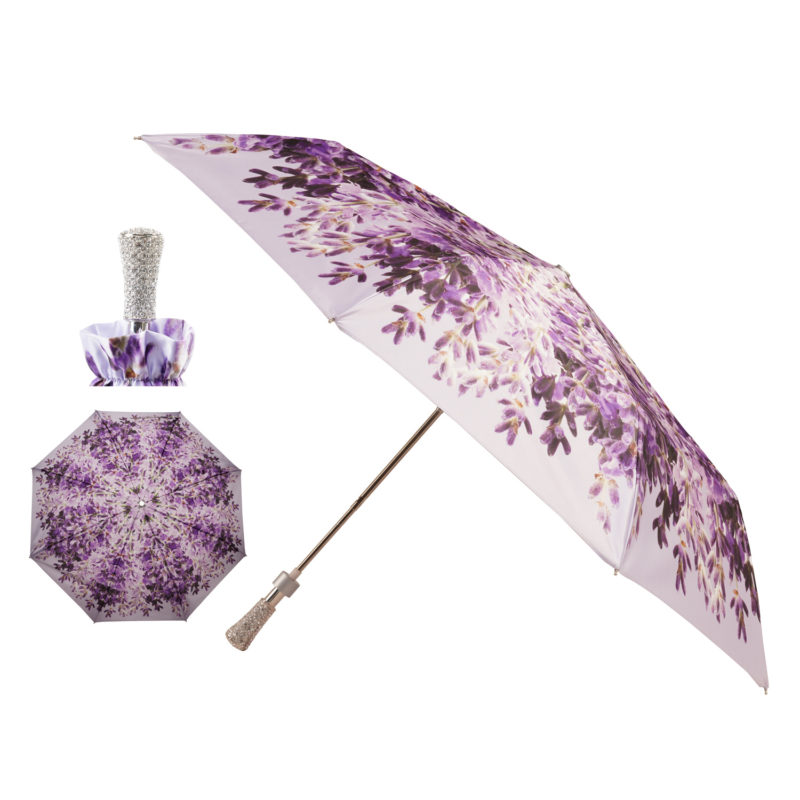 Walking Sticks Ombrello Donna Asta Pieghevole impugnatura gioiello milord Swarovski telo fiori lavanda