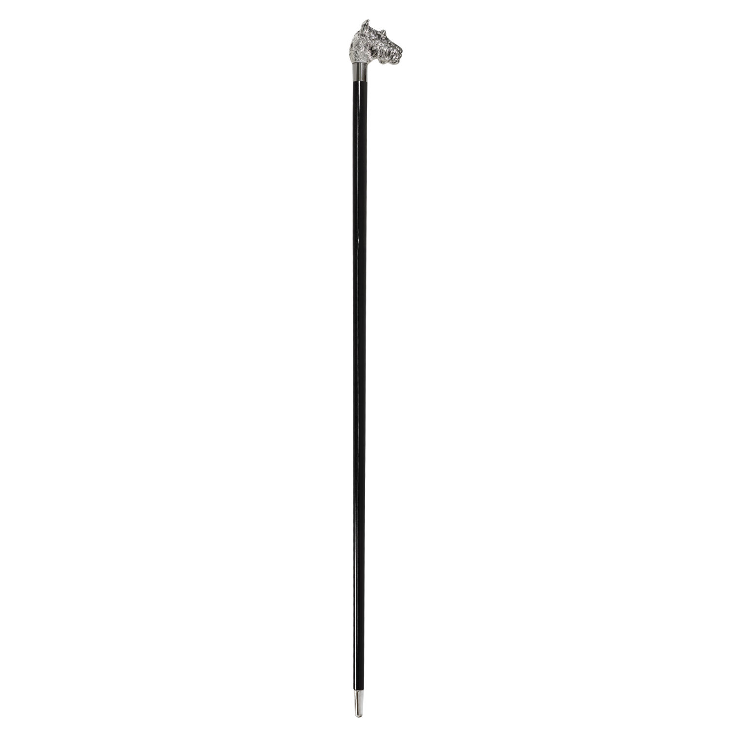 WS-BSTN06-FBM Walking Sticks Bastone da passeggio elegante impugnatura Schnauzer Argento (2) Tradizionale bastone da passeggio elegante con cane Schnauzer scolpito a mano sull'impugnatura placcata argento 925.