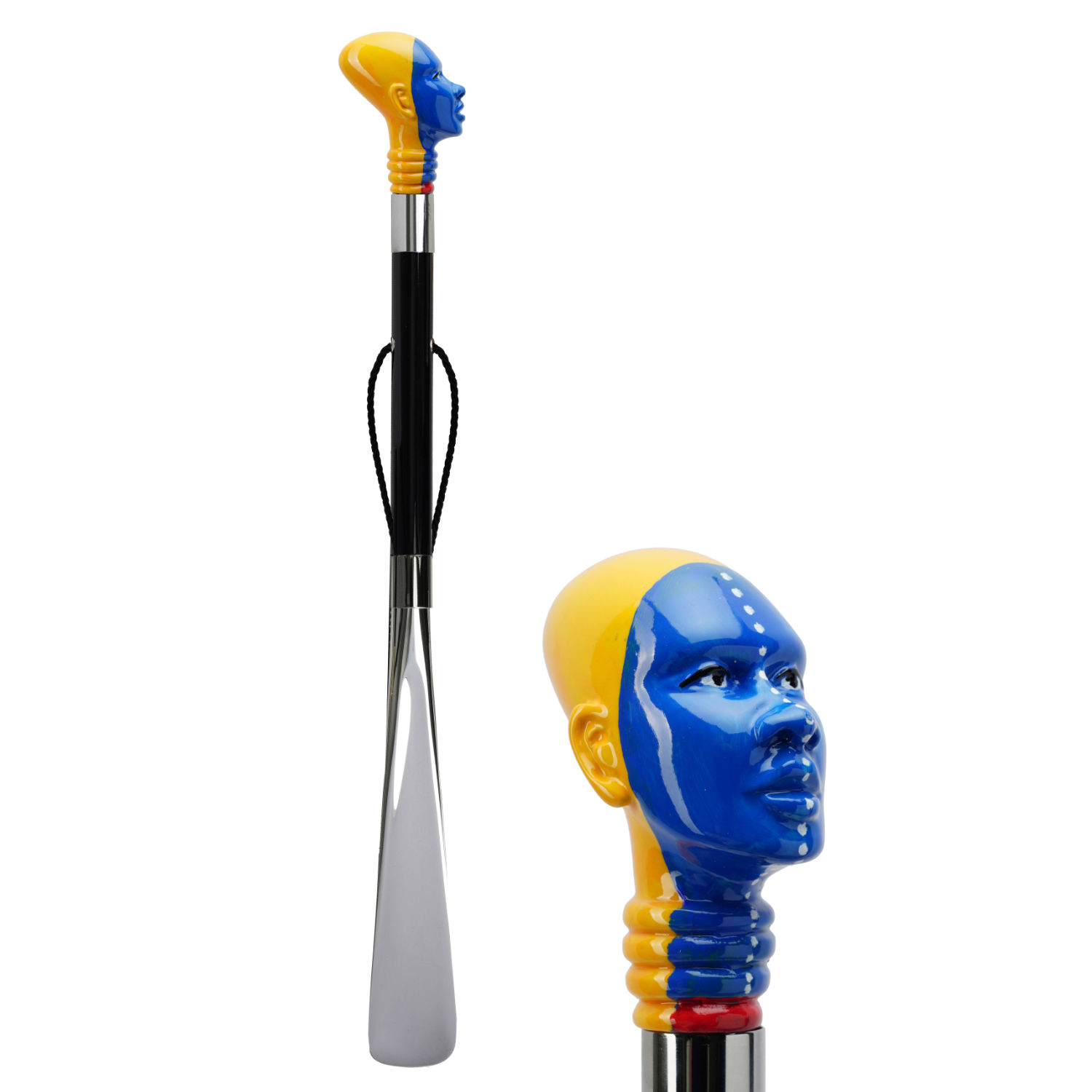 CDF19B (3)Walking Sticks Calza scarpe con impugnatura dipinta a mano testa etnica Walking Sticks Calza scarpe con impugnatura dipinta a mano testa etnica