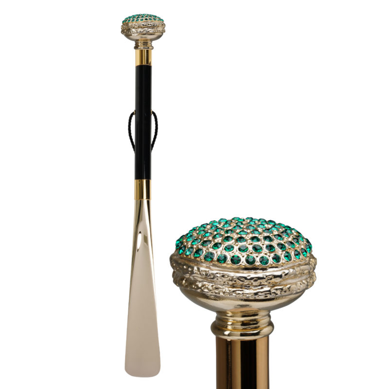 Walking Sticks Calza scarpe con impugnatura placcata oro 18k macaron Swarovski verdi
