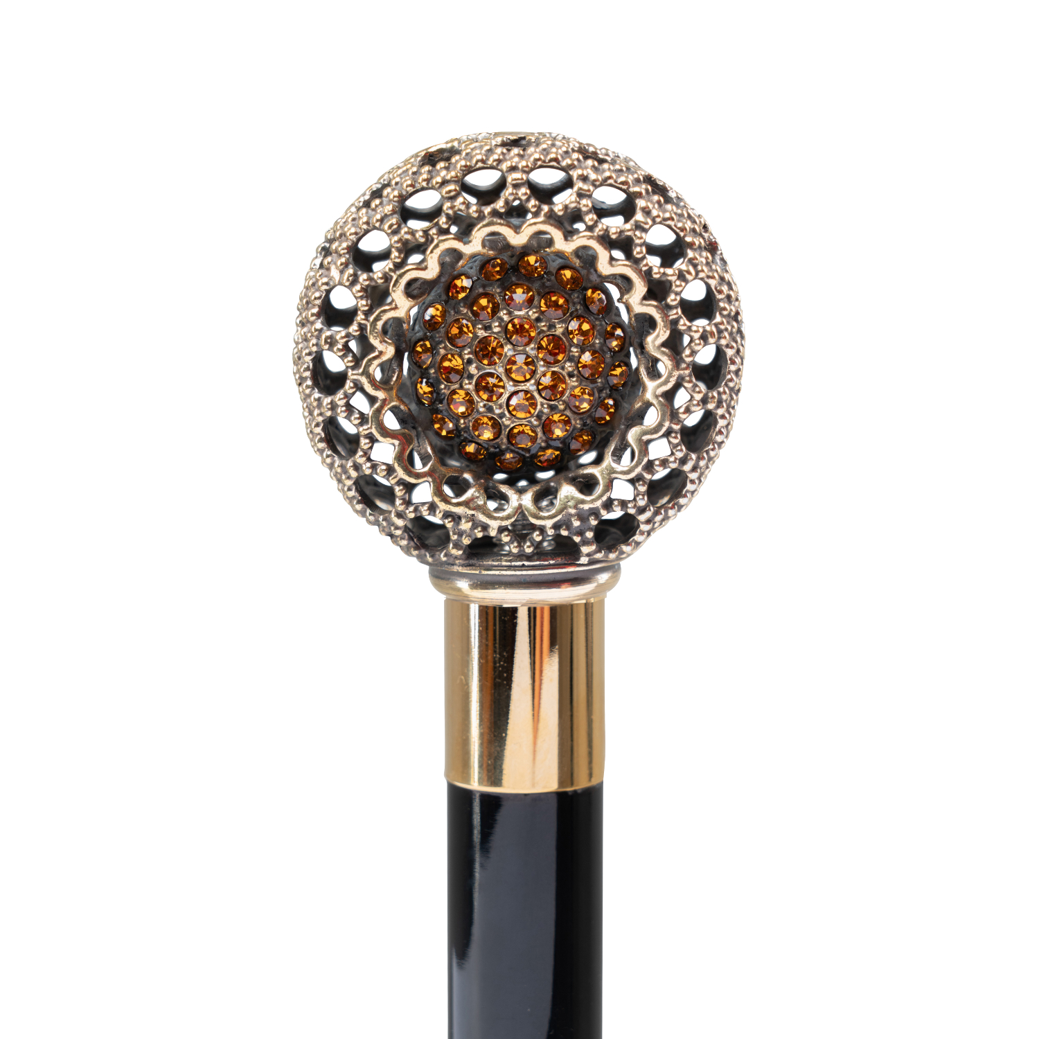 CSWS526BRUNAM (1)WS-CSWS526BRUNAM-FBM Walking Sticks Calza scarpe con impugnatura placcata oro 18k decori traforati e Swarovski ambrati Walking Sticks Calza scarpe con impugnatura placcata oro 18k decori traforati e Swarovski ambrati