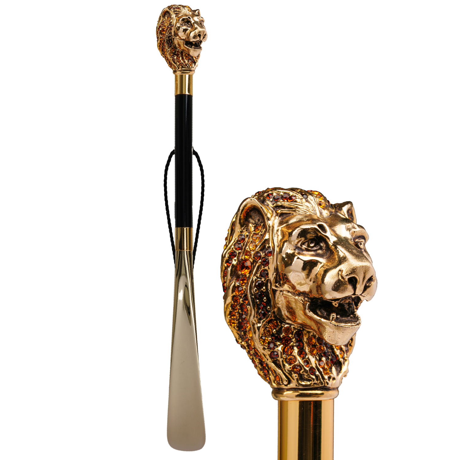 CSWS527DAM (3)WS-CS527DAM-FBM Walking Sticks Calza scarpe con impugnatura placcata oro 18k Leone Swarovski rossi arancioni Walking Sticks Calza scarpe con impugnatura placcata oro 18k Leone Swarovski rossi arancioni