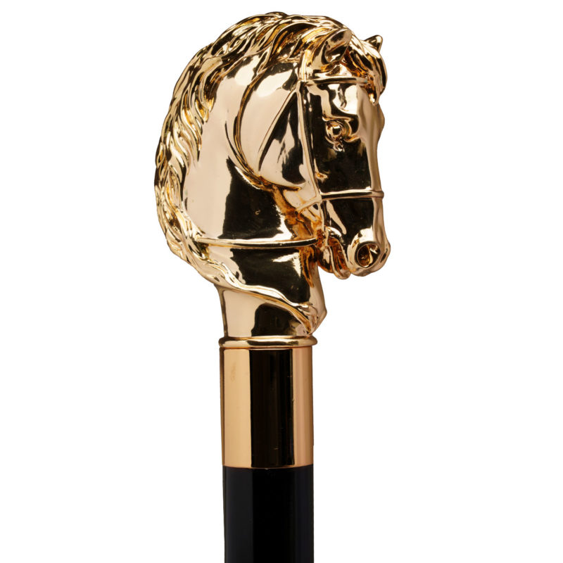 Walking Sticks Bastone con impugnatura placcata oro 18k cavallo brigliato