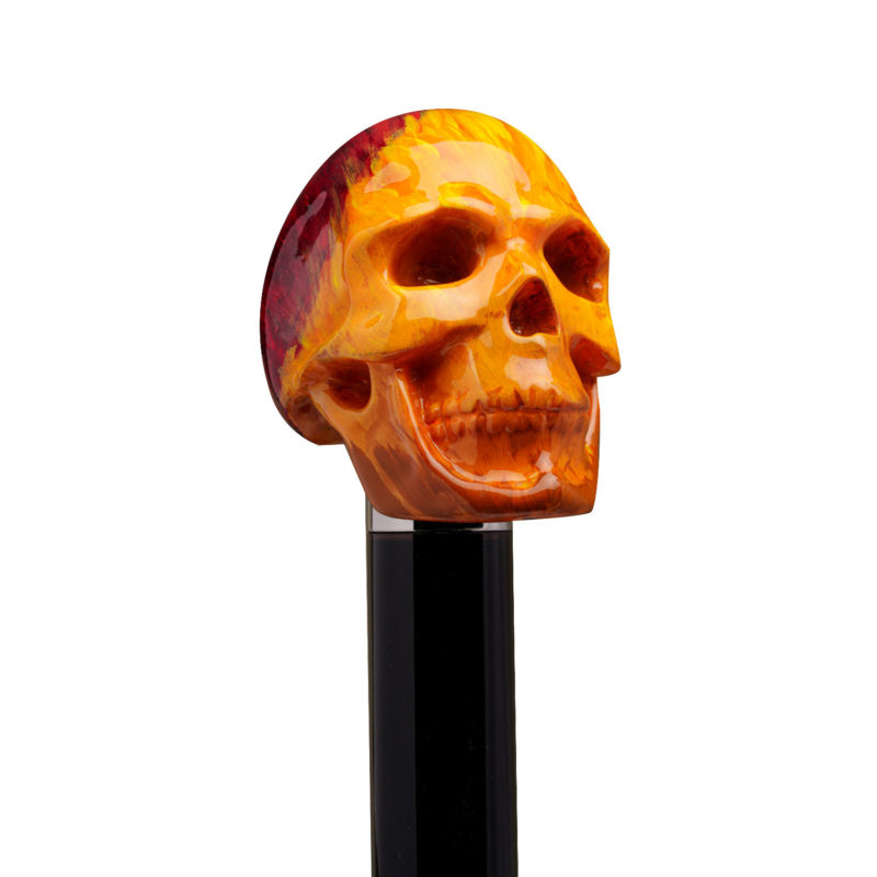 Walking Sticks Bastone con impugnatura modellata e dipinta a mano teschio in fiamme