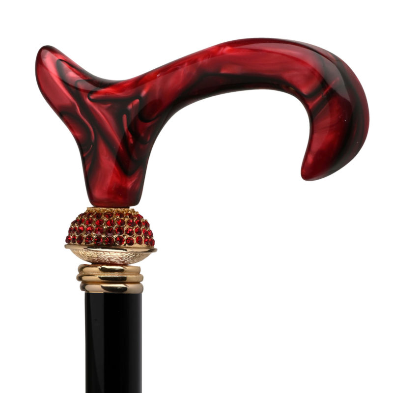 Walking Sticks Bastone con impugnatura derbys e pomo placcato oro decorato di Swarovski rossi