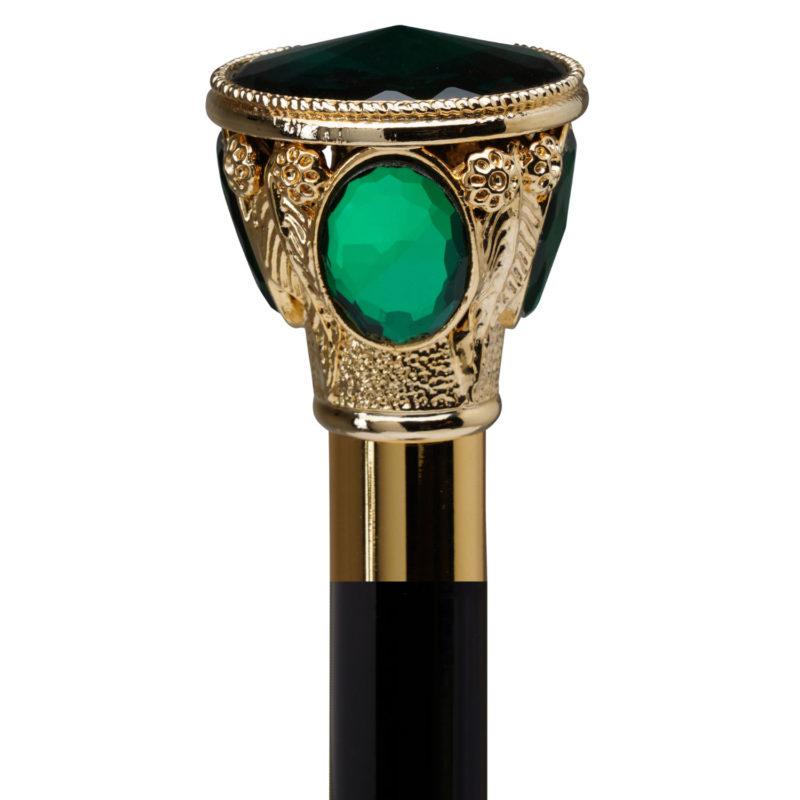 Walking Sticks Bastone con impugnatura capitello placcata oro 18k e cabochon Swarovski verdi