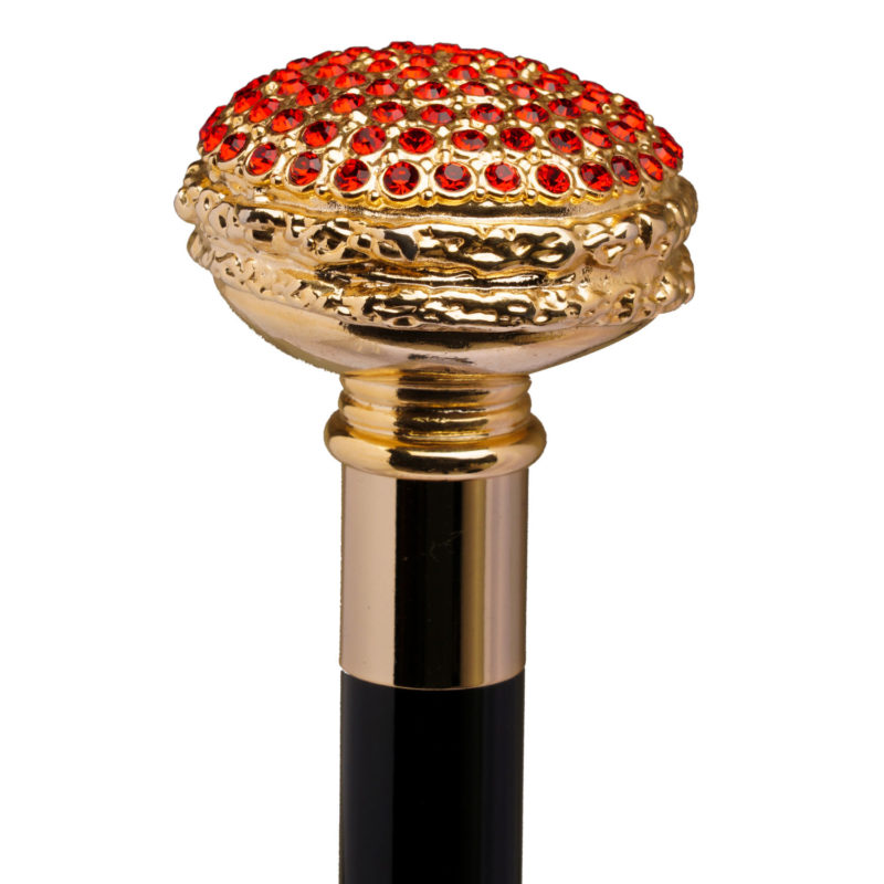 Walking Sticks Bastone con impugnatura placcata oro 18k Macaron Swarovski rossi