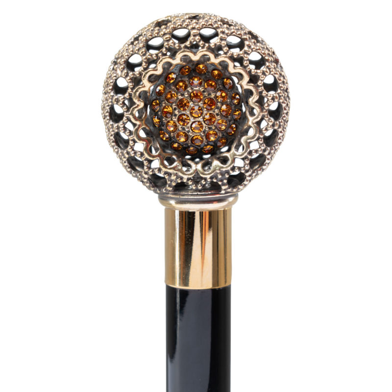 Walking Sticks Bastone con impugnatura placcata oro 18k pomo traforato Swarovski neri