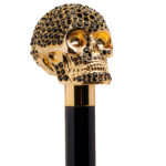Walking Sticks Bastone con impugnatura placcata oro 18k modellata a mano teschio Swarovski neri