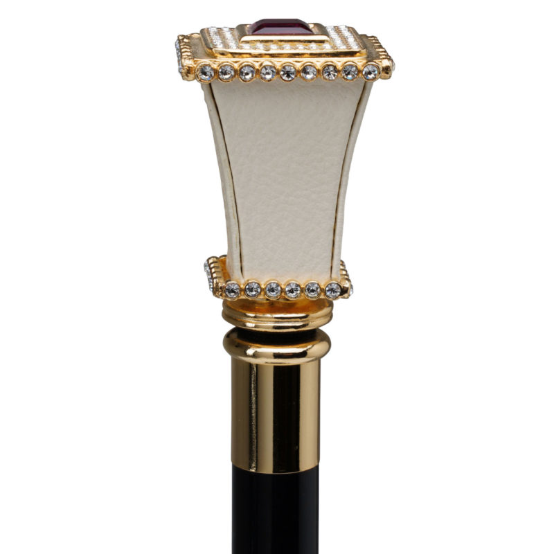 Walking Sticks Bastone con impugnatura placcata oro 18k impugnatura gioiello pelle e Swarovski